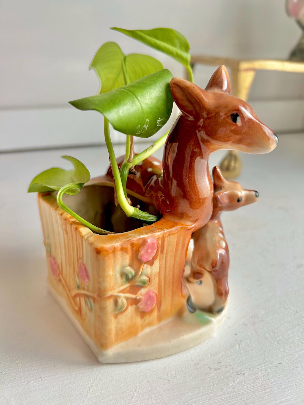 Vintage Ceramic Deer Planter: Mid-Century Doe and Fawn Flower Container