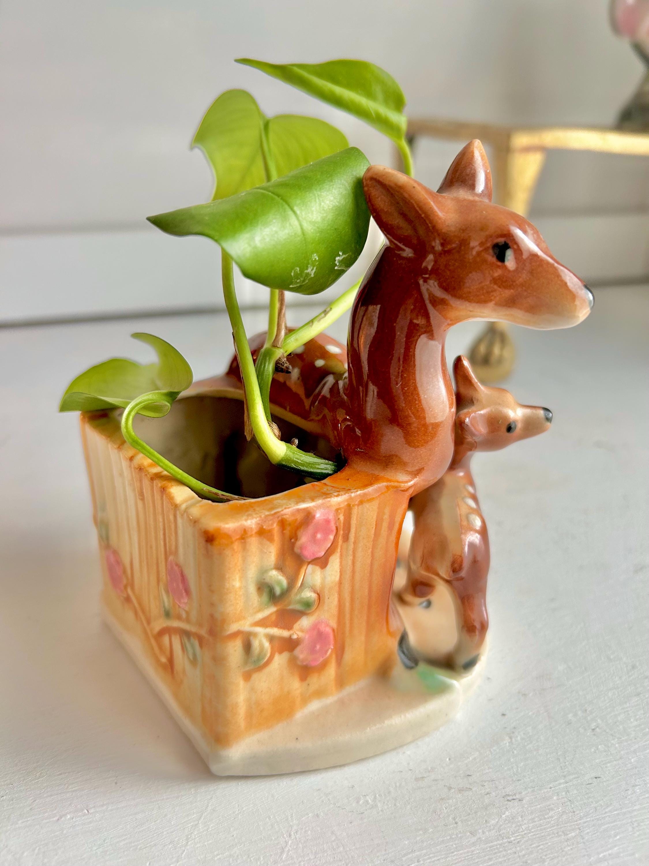 Vintage Ceramic Deer Planter: Mid-Century Doe and Fawn Flower Container