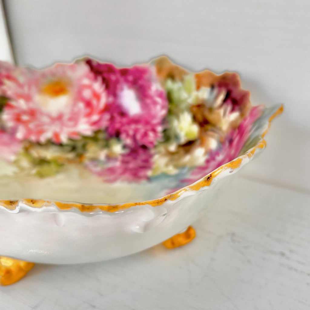 Vintage Porcelain Bowl Handpainted with Chrysanthemums, Limoges France