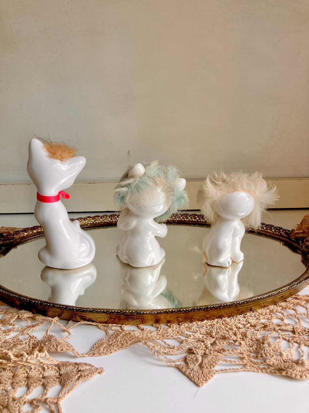 Midcentury Anthropomorphic Ceramic Cats Hand Painted with applied Fur - Japan - Choose from 3
