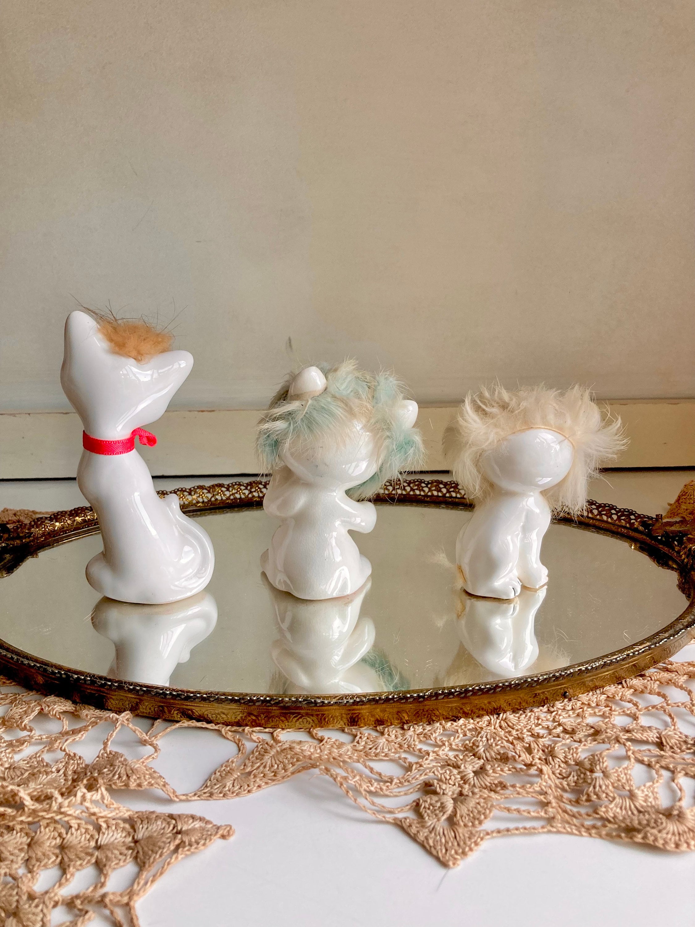 Midcentury Anthropomorphic Ceramic Cats Hand Painted with applied Fur - Japan - Choose from 3