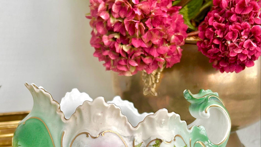 Art Nouveau Porcelain Gravy Boat: New Habsburg Austria, Teal Roses, Gold Trim