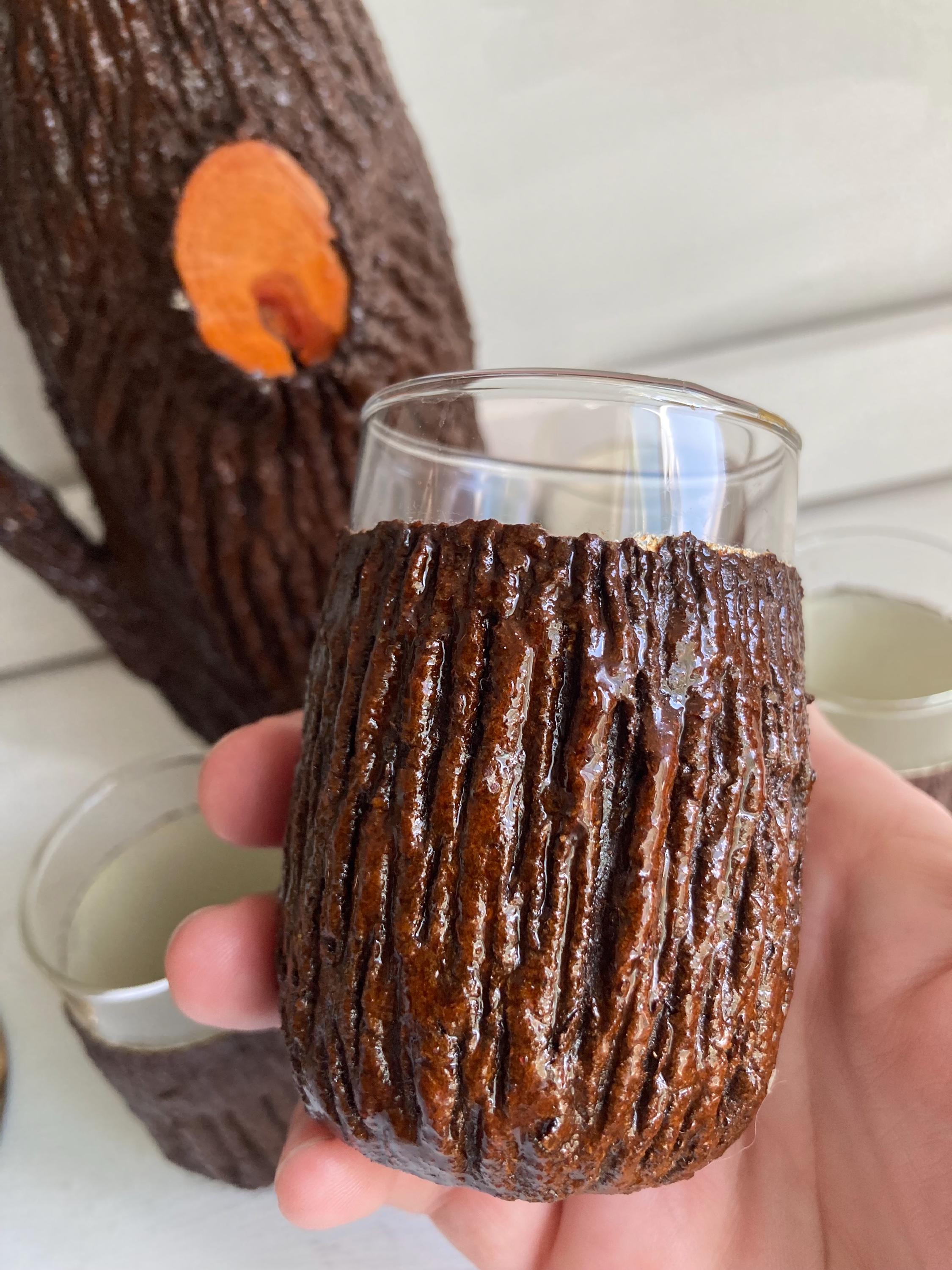 Vintage Faux Bois Decanter Set: Mid-Century Cordial Cups, Tree Bark Design