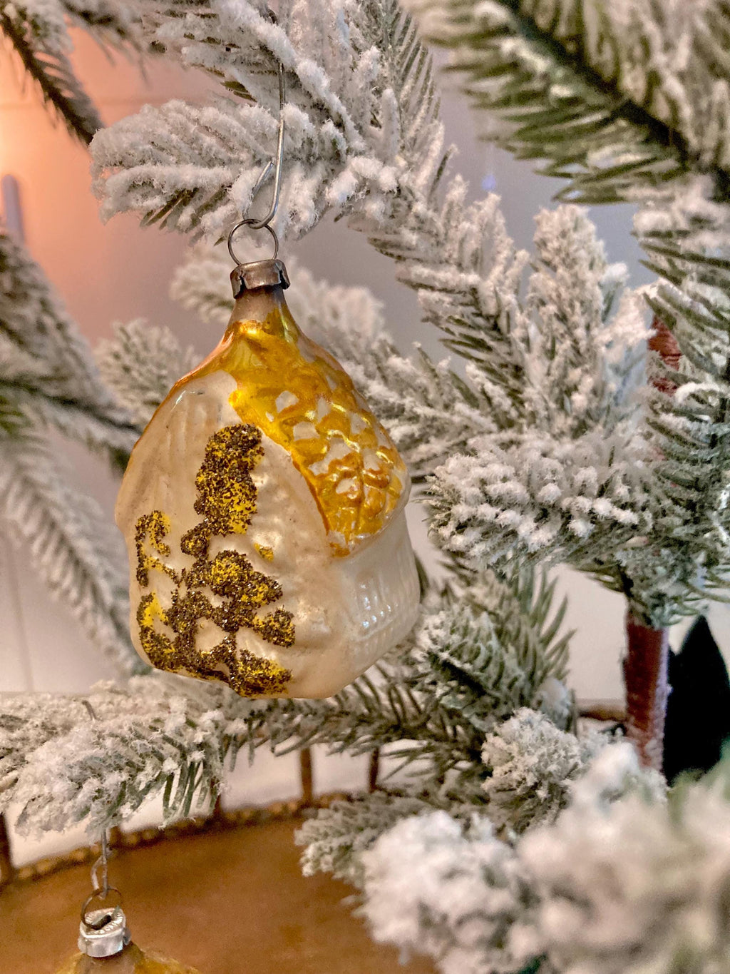 Vintage West German Mercury Glass Christmas Ornament – Pearly Gold Glitter, Individually Sold