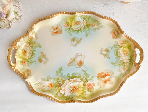 Antique Royal Rudolstadt Prussia Porcelain Tray: Hand-Painted, Gold Trim