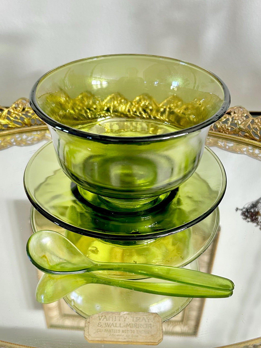 Vintage Indiana Glass Co Serving Bowl with Underplate and Spoon