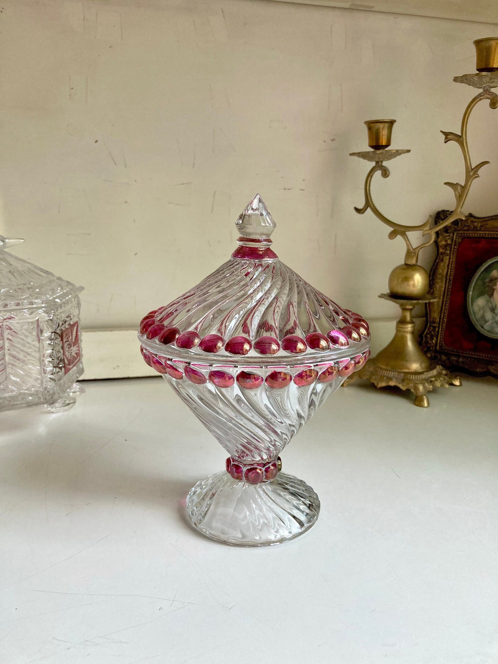 Vintage Westmoreland Ruby Flashed Swirl Candy Dish with Lid