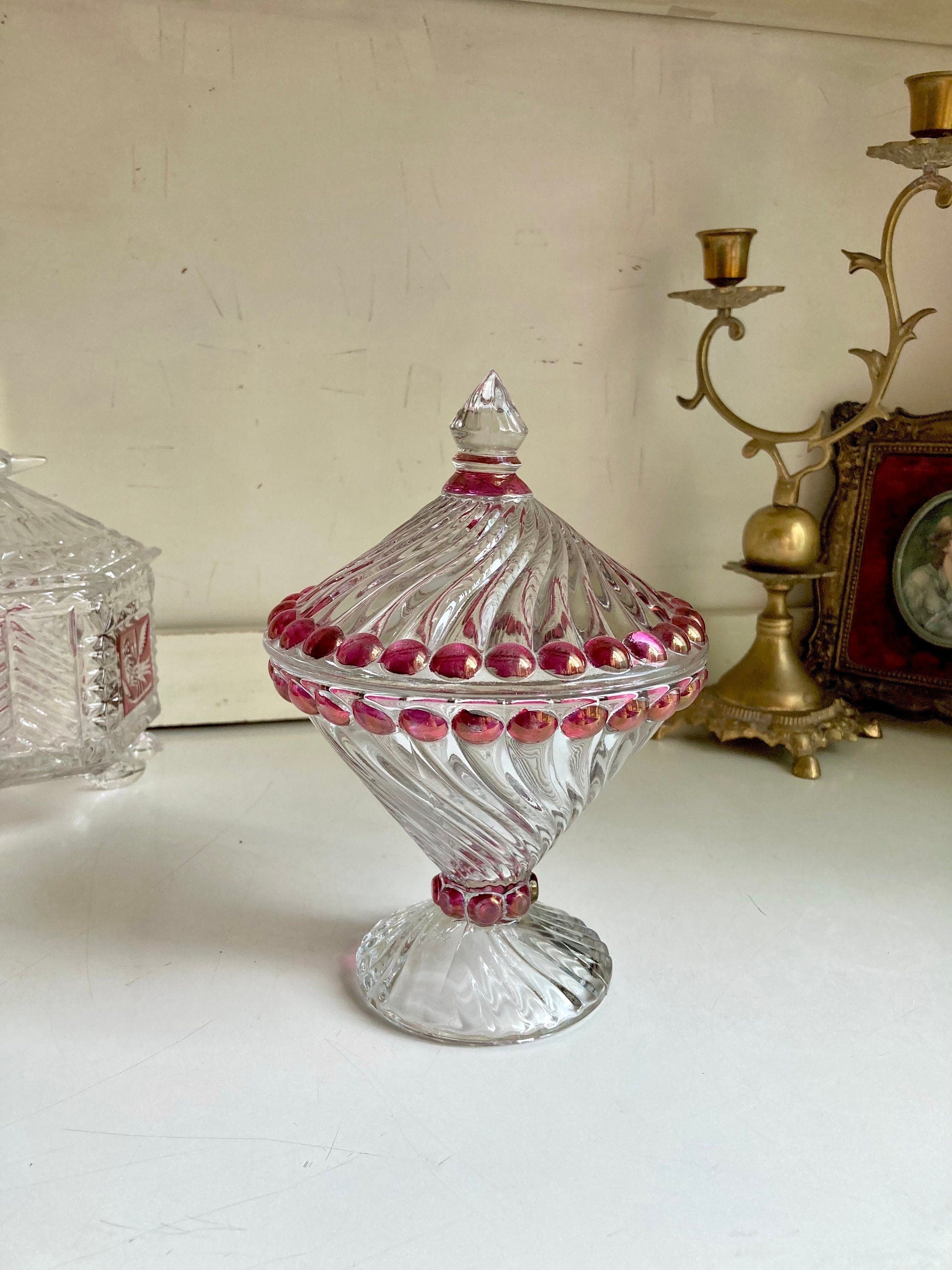 Vintage Westmoreland Ruby Flashed Swirl Candy Dish with Lid