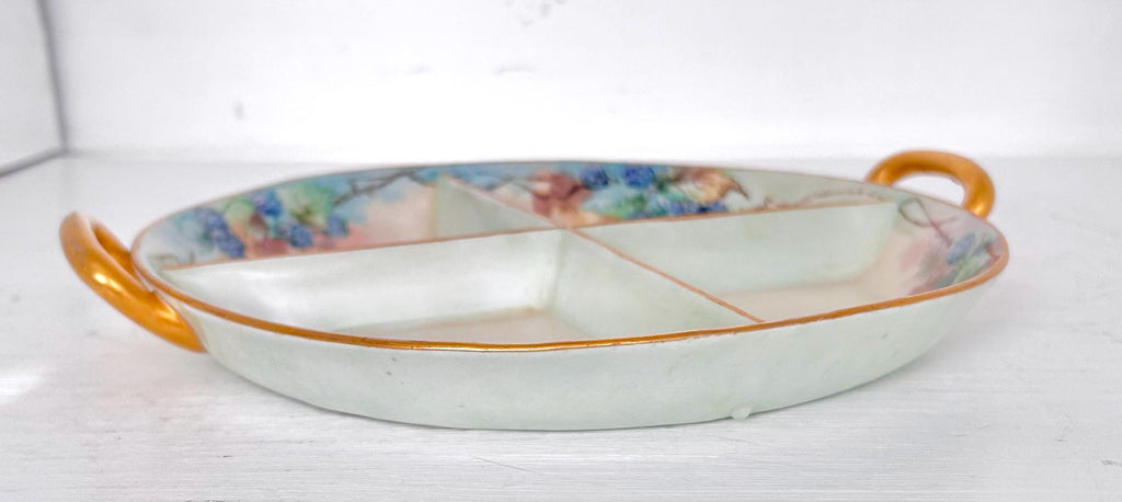 Vintage Noritake Divided Porcelain Dish Hand-painted With Berries