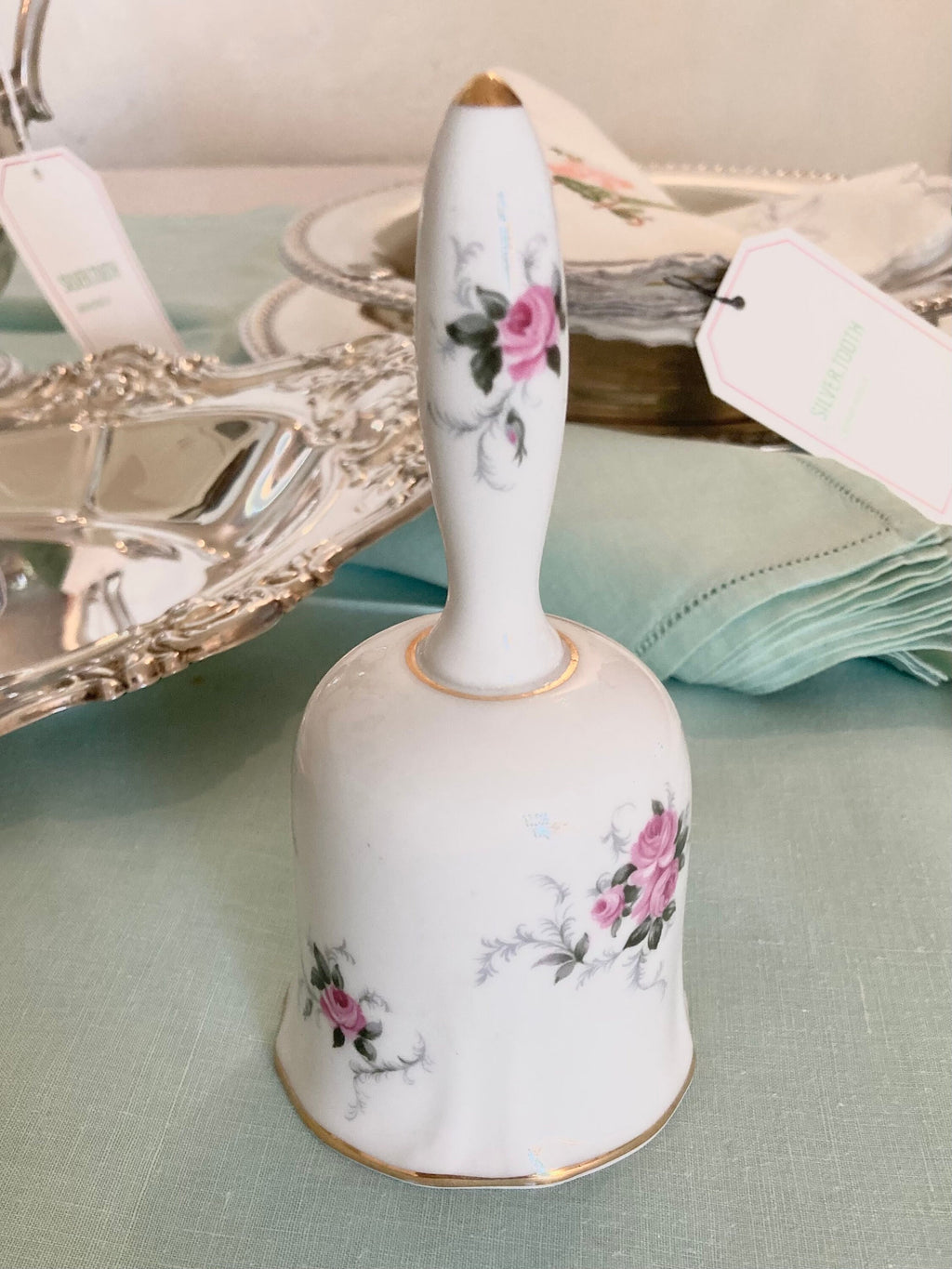 Vintage Fine Bone China Bell - Hammersley "Princess House" - Pink Roses