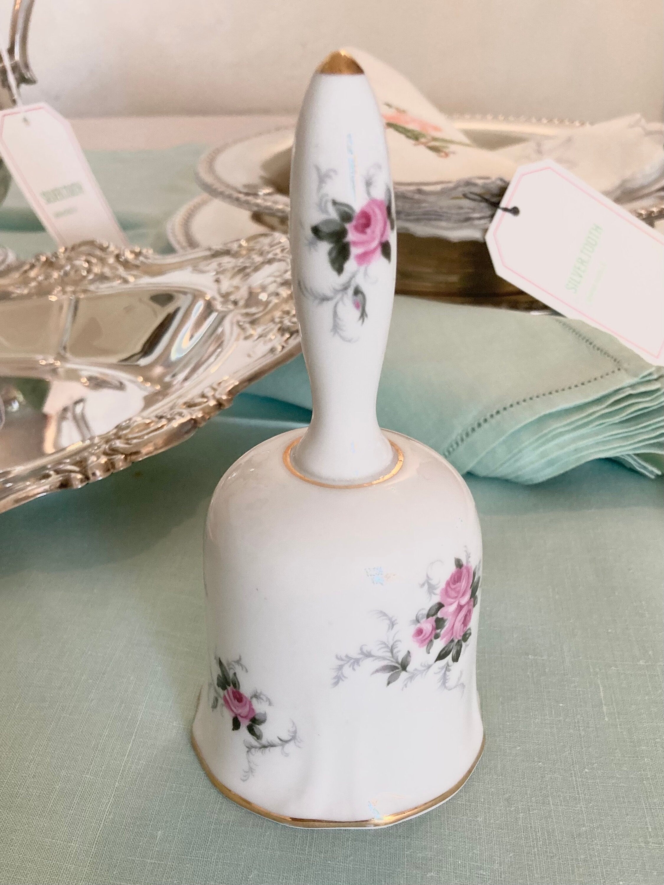 Vintage Fine Bone China Bell - Hammersley "Princess House" - Pink Roses