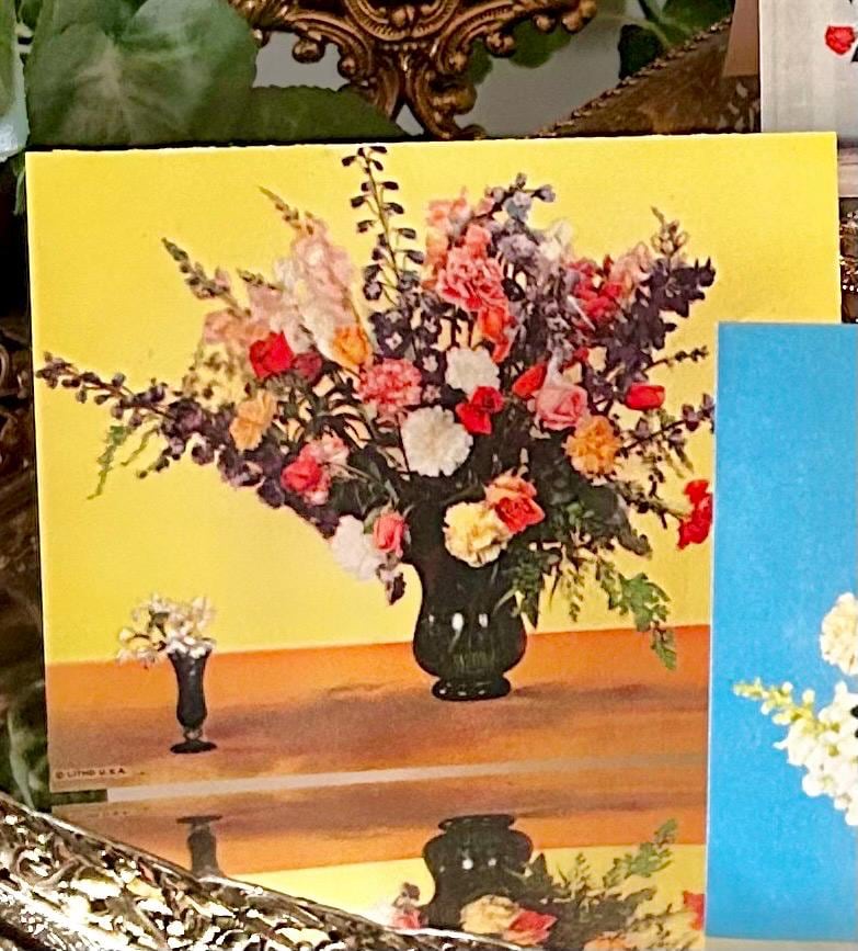 MCM 1950s Floral Blank Notecards, Litho USA, Printed in Milwaukee, Set of Eight