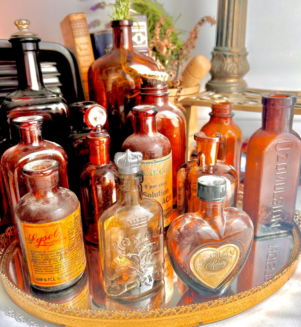 Vintage Amber Apothecary Bottle: Collectible Brown Glass, Choose Your Bottle