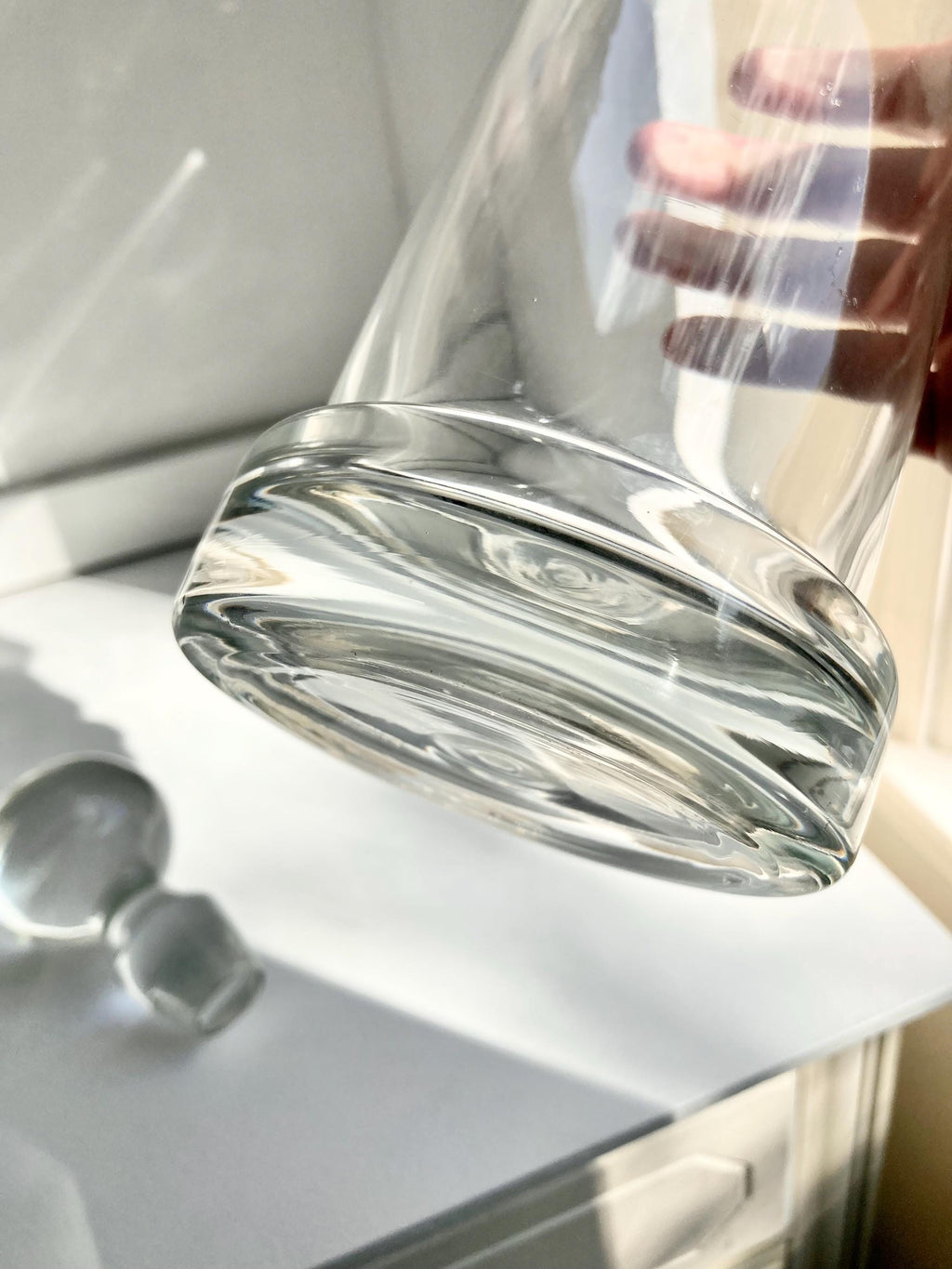 Vintage Blown Glass Decanter: Heavy Clear Glass Stopper, 32 oz
