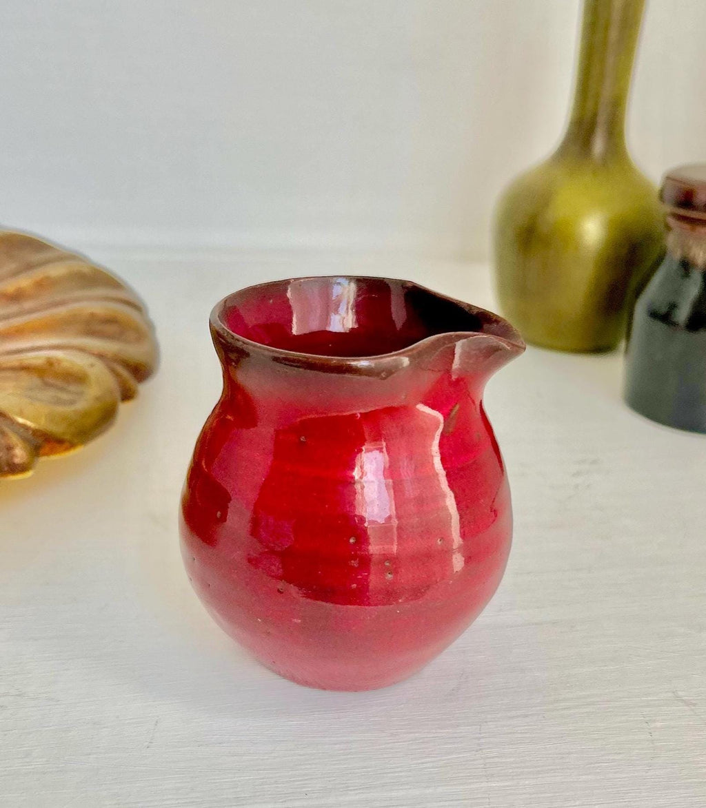 Vintage Mini Ceramic Pitcher: Brick Red Glazed Creamer, Handmade Pottery