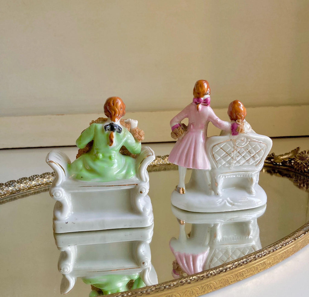 Vintage Victorian Dresden Lace Style Porcelain Figurines Royal Japan: Choose from 2