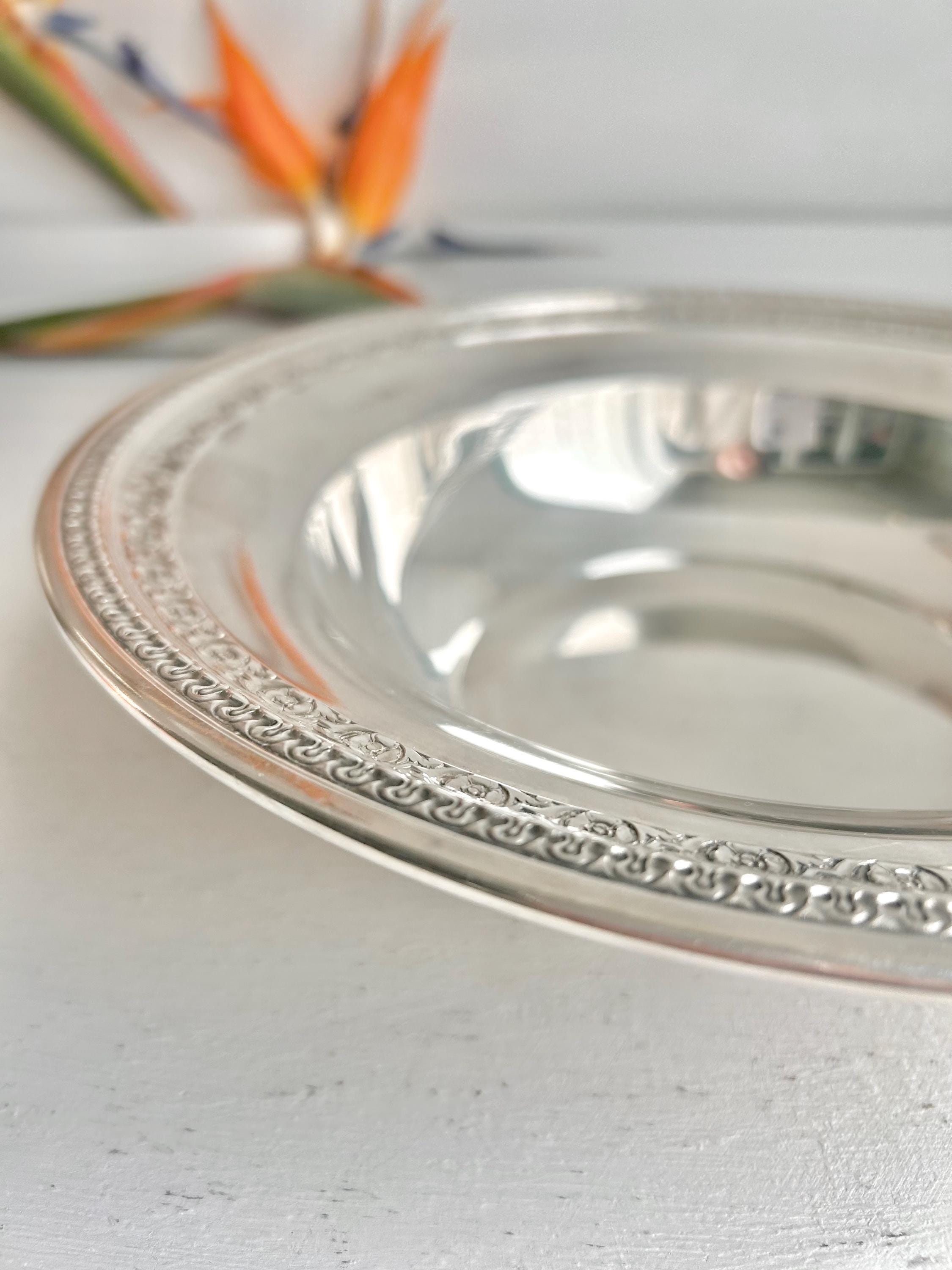 Vintage Reed & Barton Silver Plate Bowl: Floral Garland Trim, 10 inch