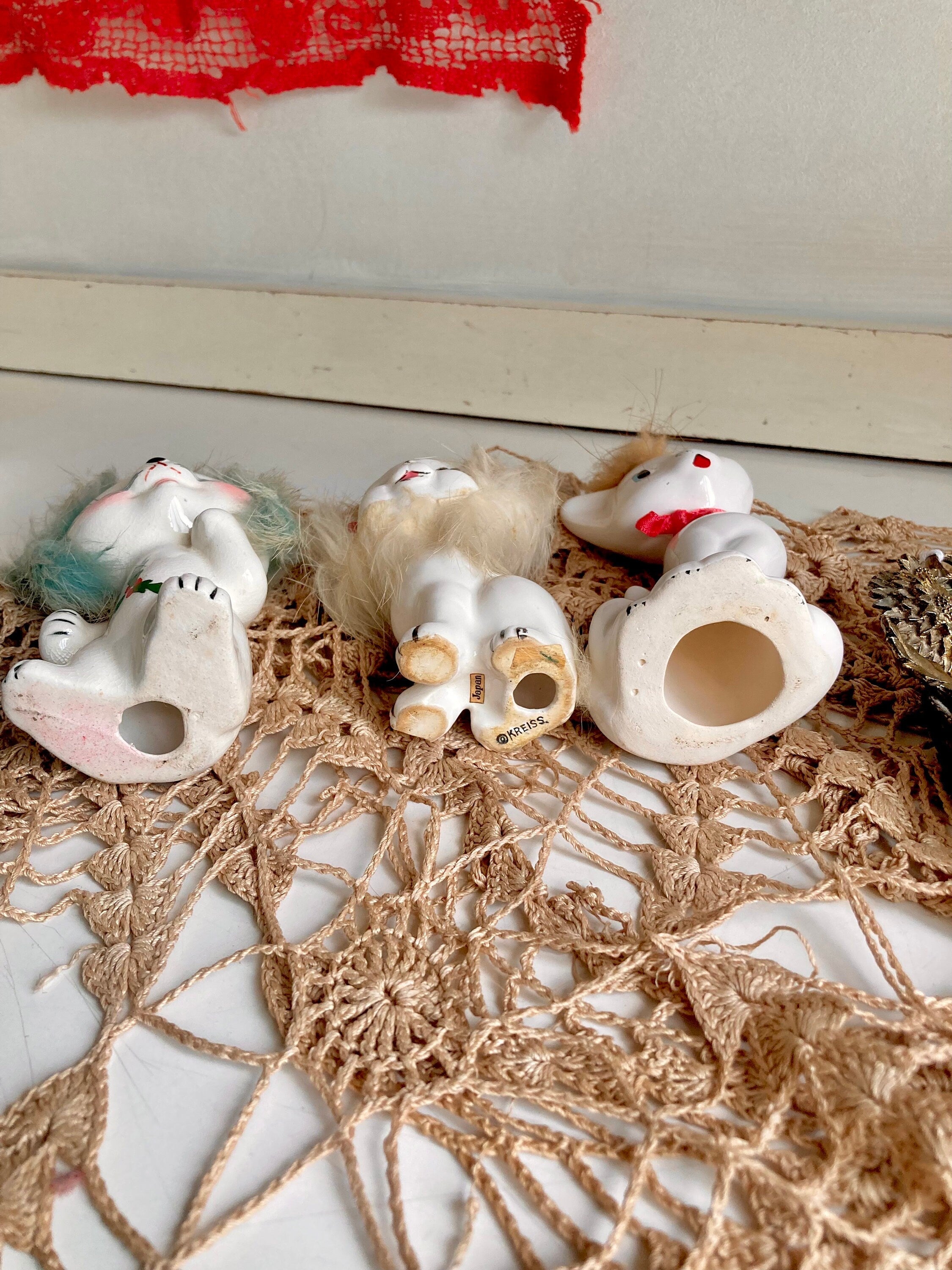 Midcentury Anthropomorphic Ceramic Cats Hand Painted with applied Fur - Japan - Choose from 3