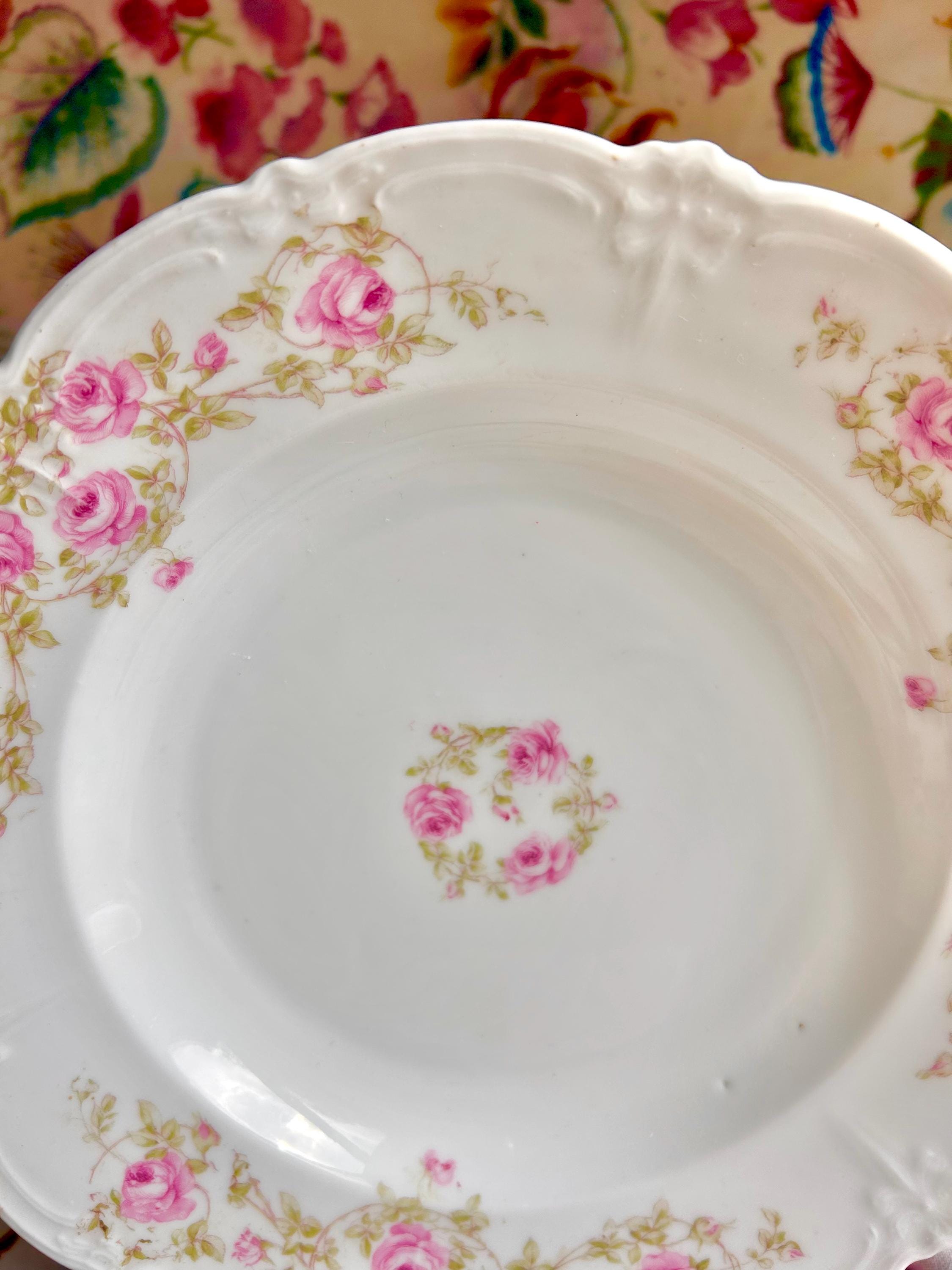 Vintage Bavarian Porcelain Bowl: Pink Roses Garland, Tirschenreuth Germany
