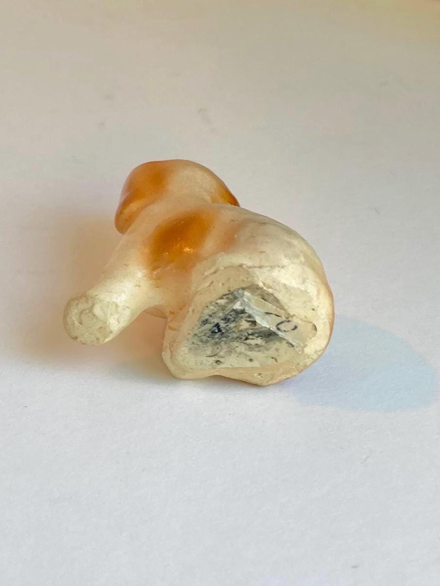 Vintage Teensy Ceramic Tawny Pup - Hand painted dog figurine 1 inch seated pup