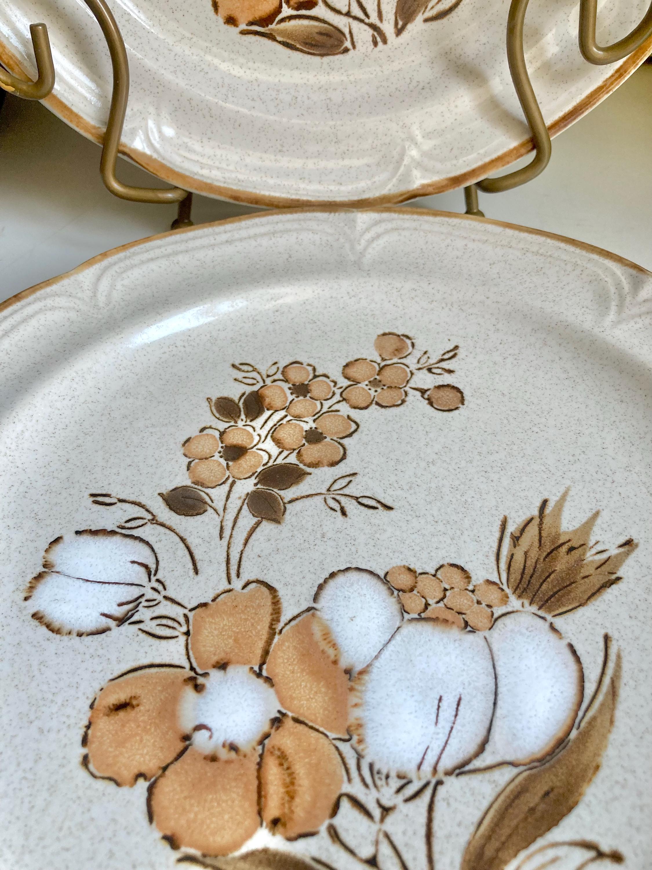 Vintage Hearthside Stoneware Dinner Plates: Autumn Floral, Set of 2