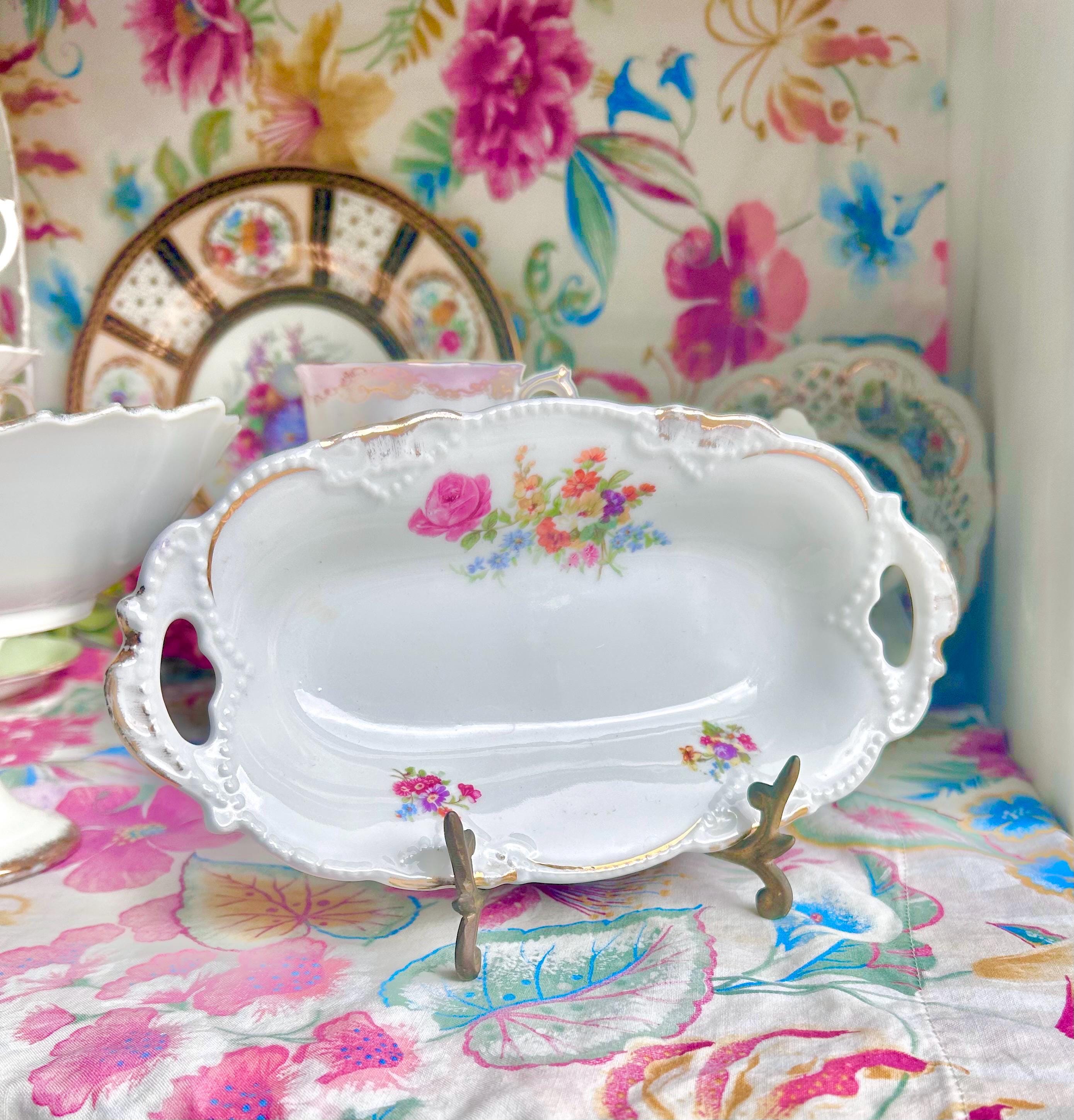 Vintage Floral Porcelain Dish: Germany Gold Trim Small Bowl