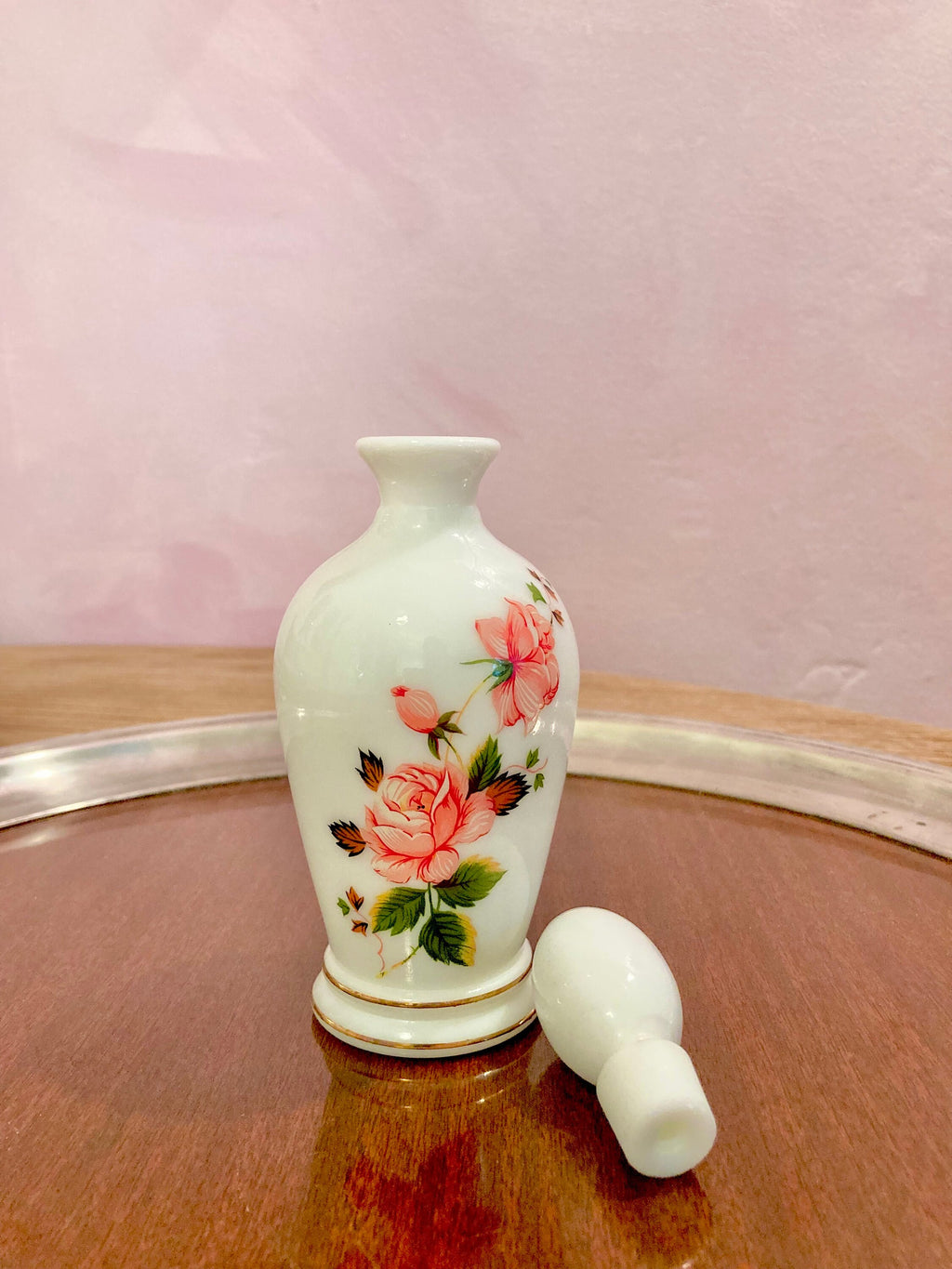 Vintage Waltersperger Milk Glass Perfume Bottle: Floral Appliqué, France