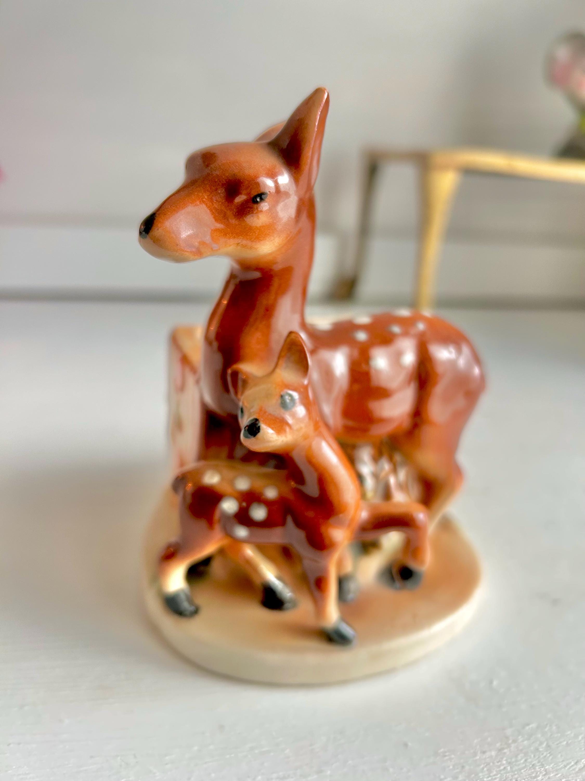 Vintage Ceramic Deer Planter: Mid-Century Doe and Fawn Flower Container