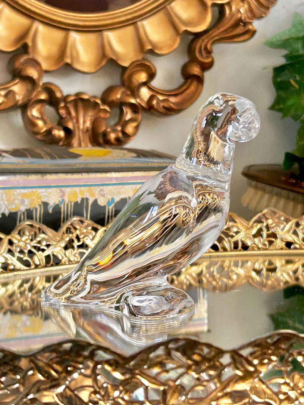Vintage Baccarat, France Solid Crystal Glass Parrot Figurine, Clear