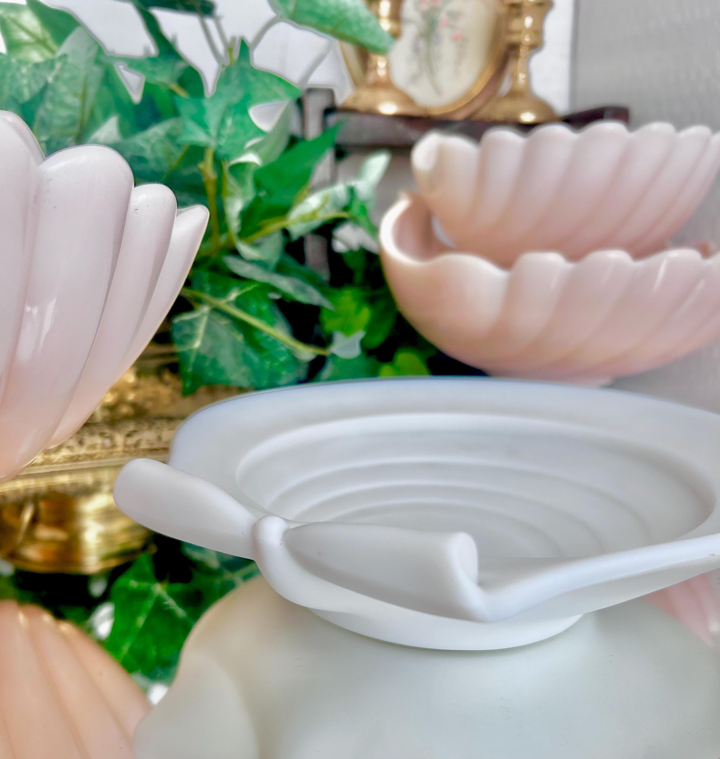Antique French Opaline Glass Welled Seashell Dish