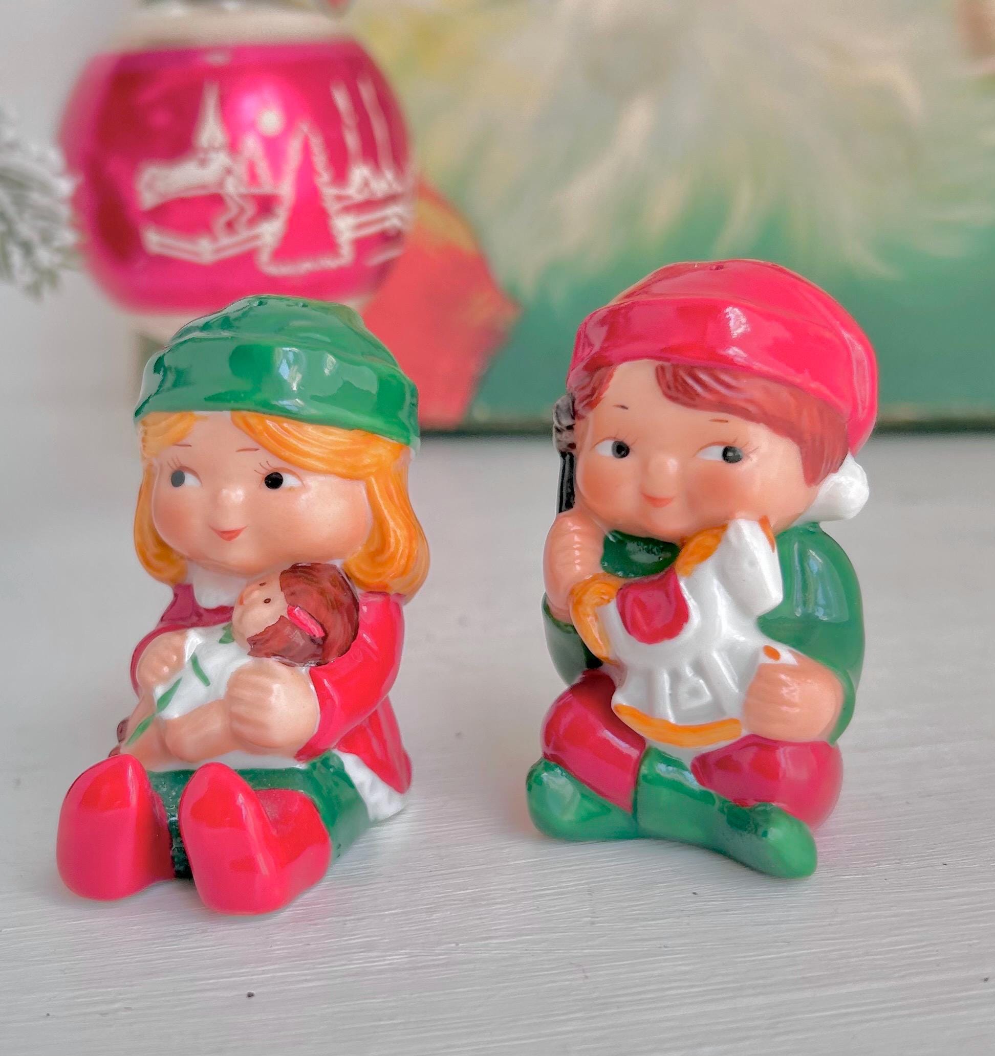 Vintage Avon Christmas Salt and Pepper Shakers - Boy and Girl Figurine Set (1983)