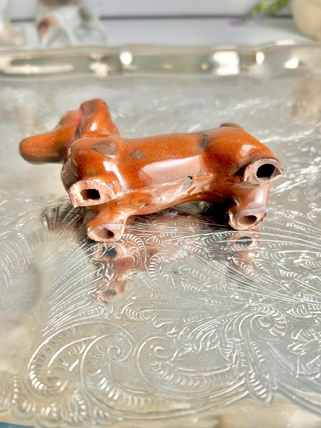 Vintage Hand Painted Ceramic Dachshund Figurine - 4 inch
