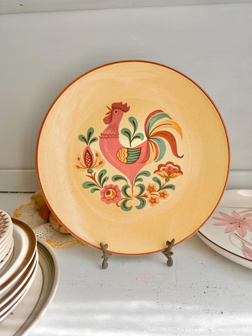 Vintage Taylor Smith & Taylor Rooster Plate: Cottage Farm Reveille Earthenware