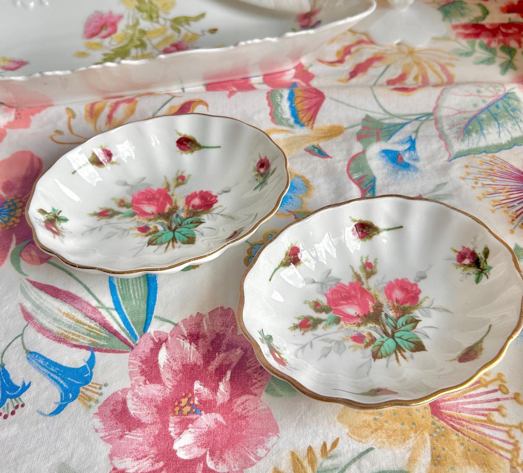 Vintage Hammersley Rose Trinket Dishes: Fine Bone China with Gold Trim