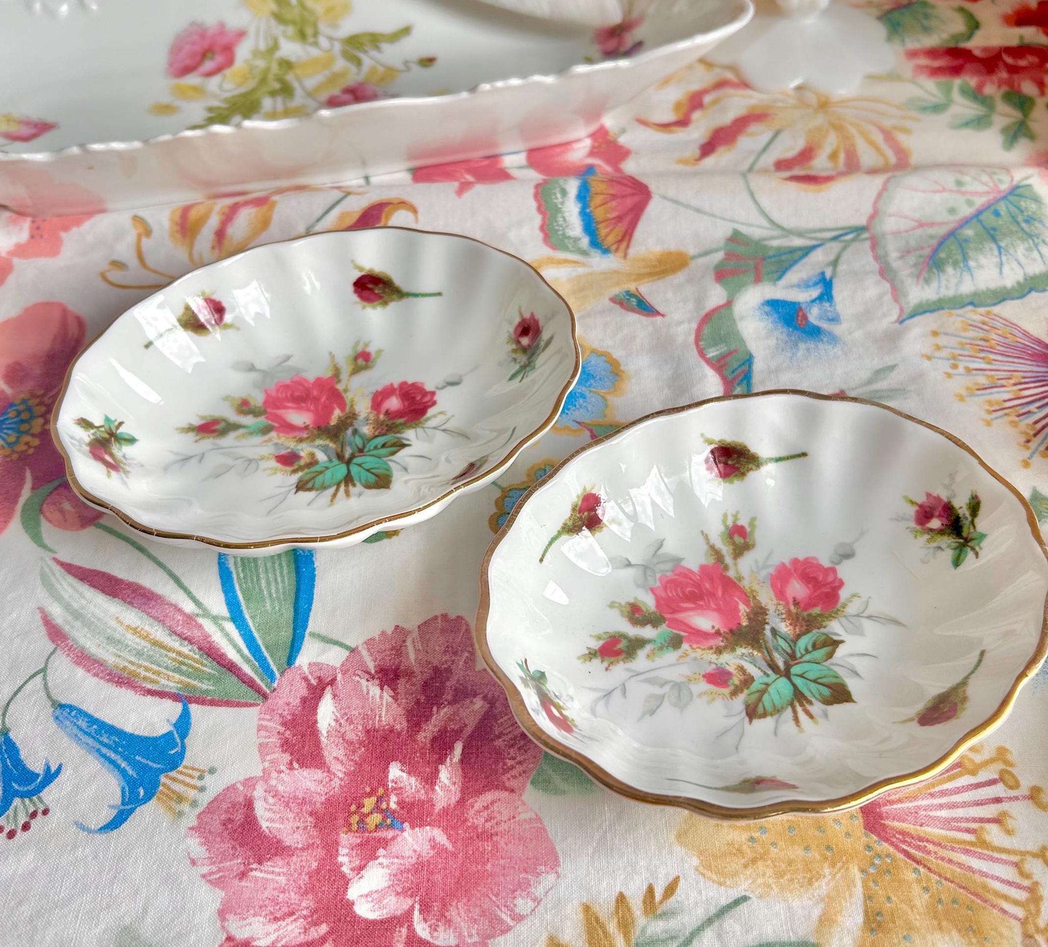 Vintage Hammersley Rose Trinket Dishes: Fine Bone China with Gold Trim