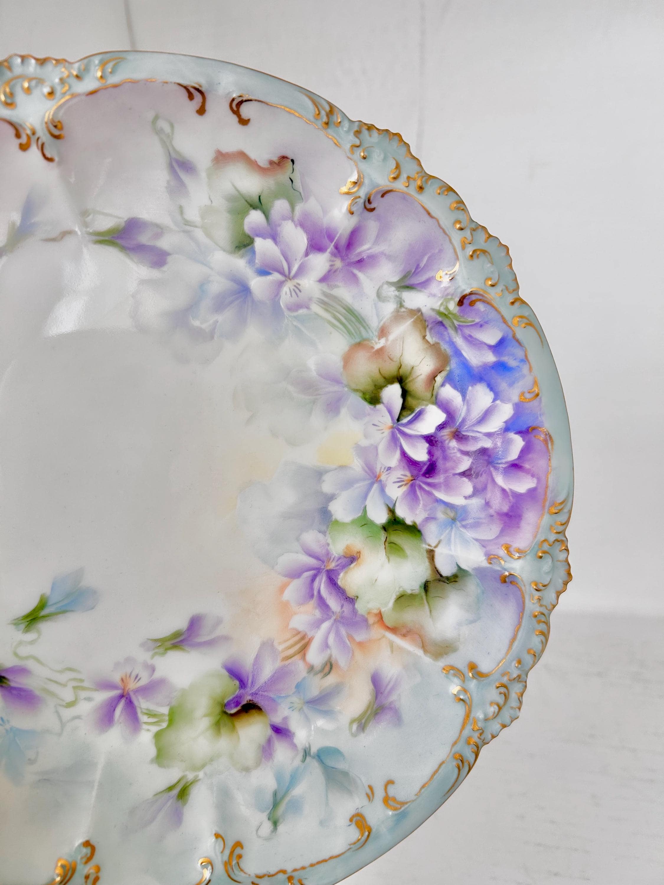 Vintage Limoges Porcelain Plate, Handpainted Violets, G.D.A.