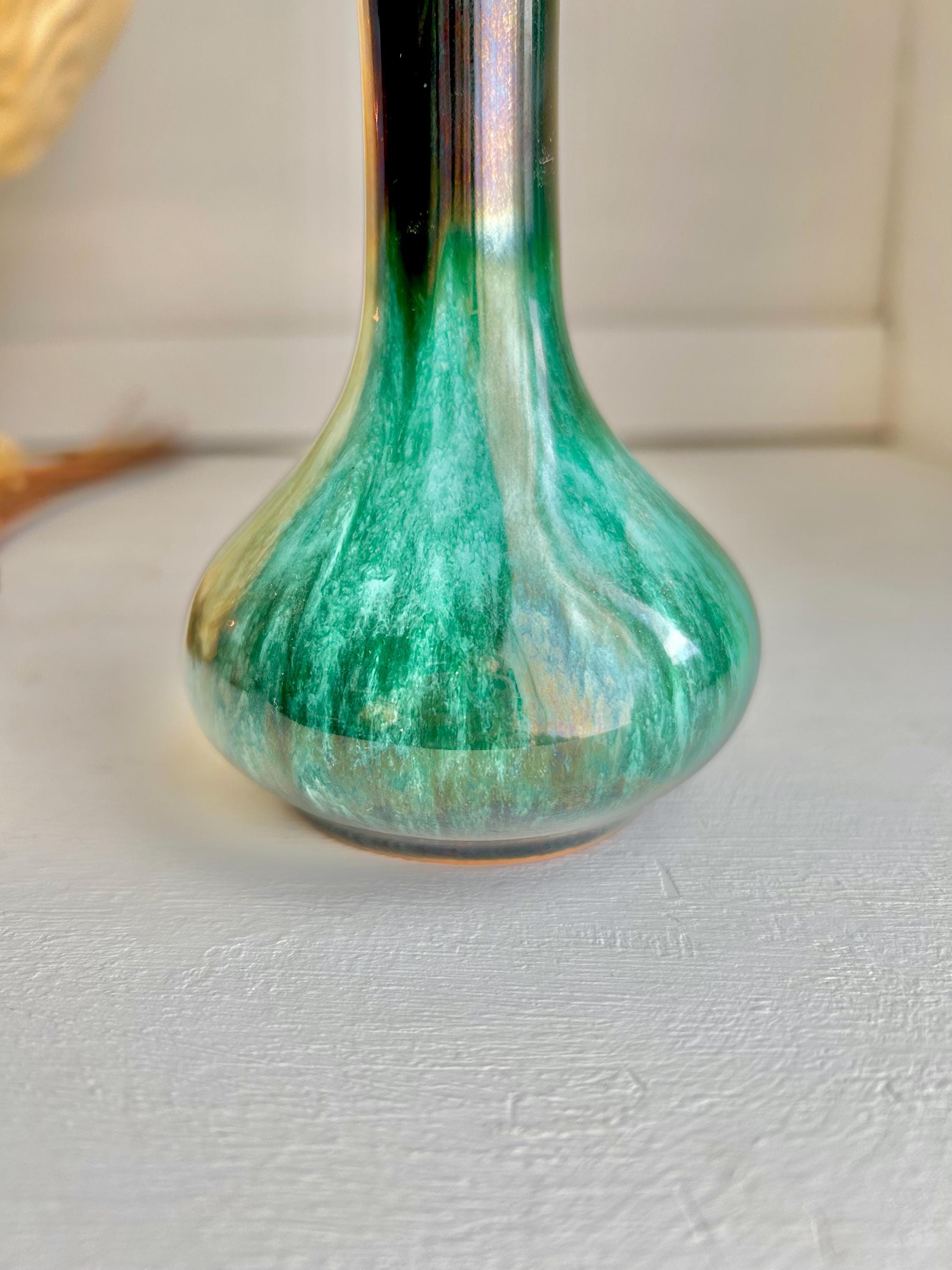 Vintage Blue Mountain Pottery Bud Vase – Teal Drip Glaze, Canadian Ceramic