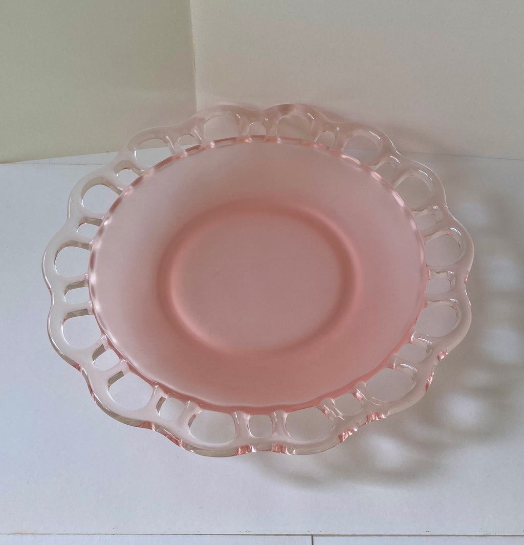 Frosted Pink Anchor Hocking Depression Glass - open lace edge -8.5" diameter
