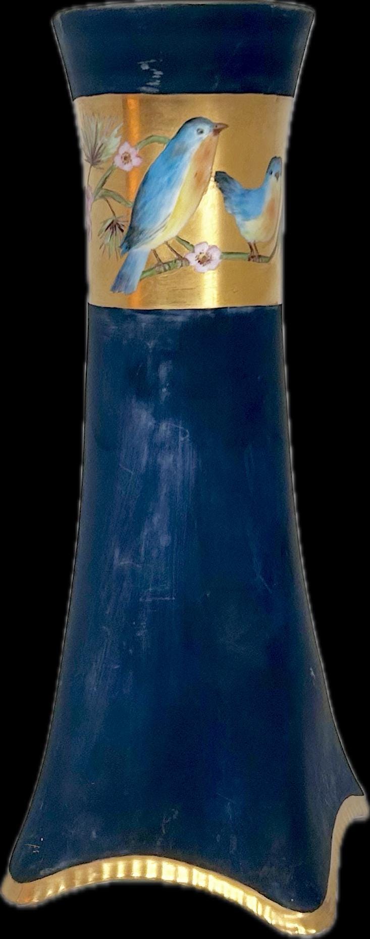 Heinrich & Co Selb Antique Vase with Bluebirds, Large Dark Blue