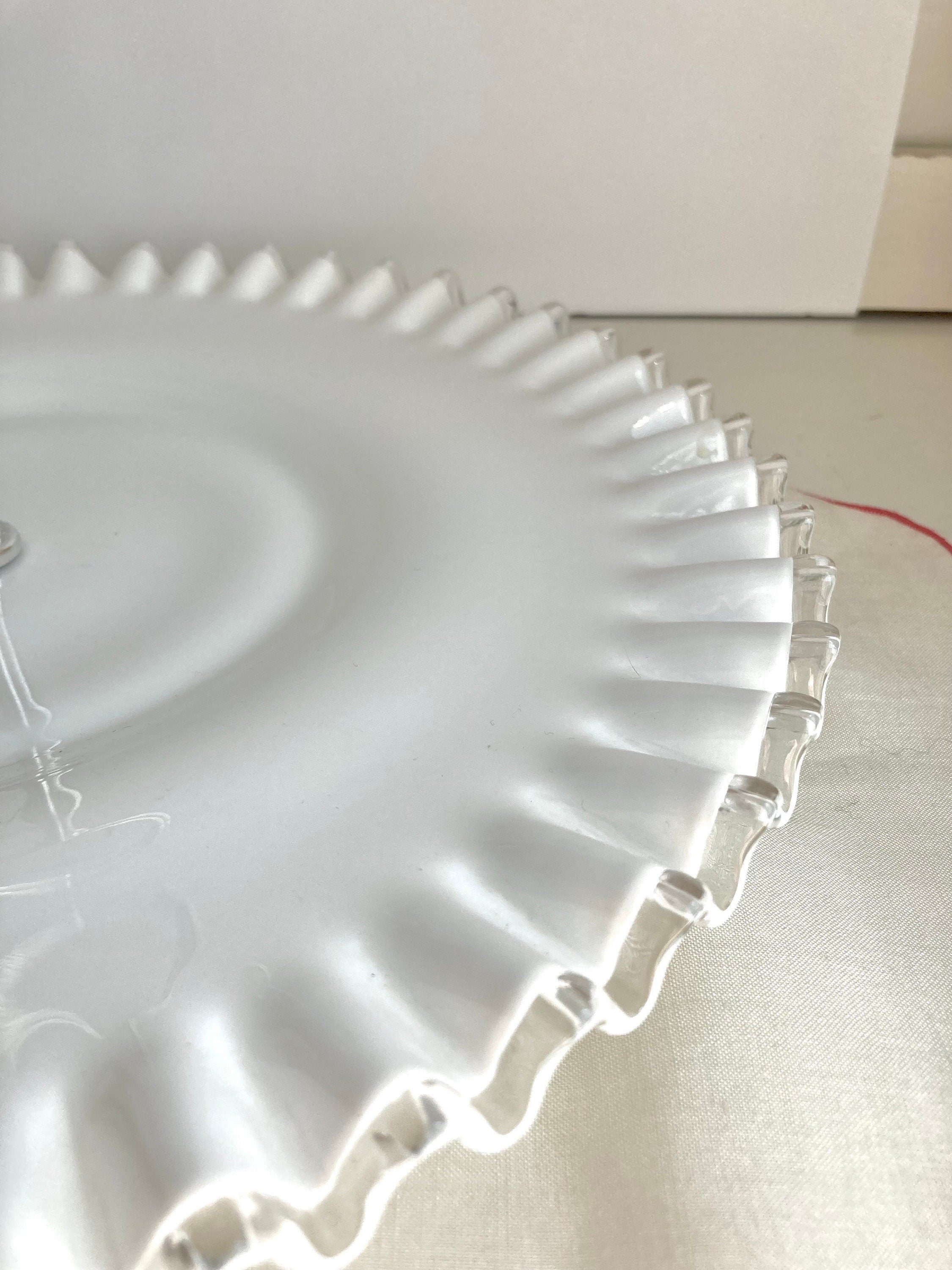 Vintage Fenton Silvercrest Milk Glass: Crimped Bowl or Serving Tray