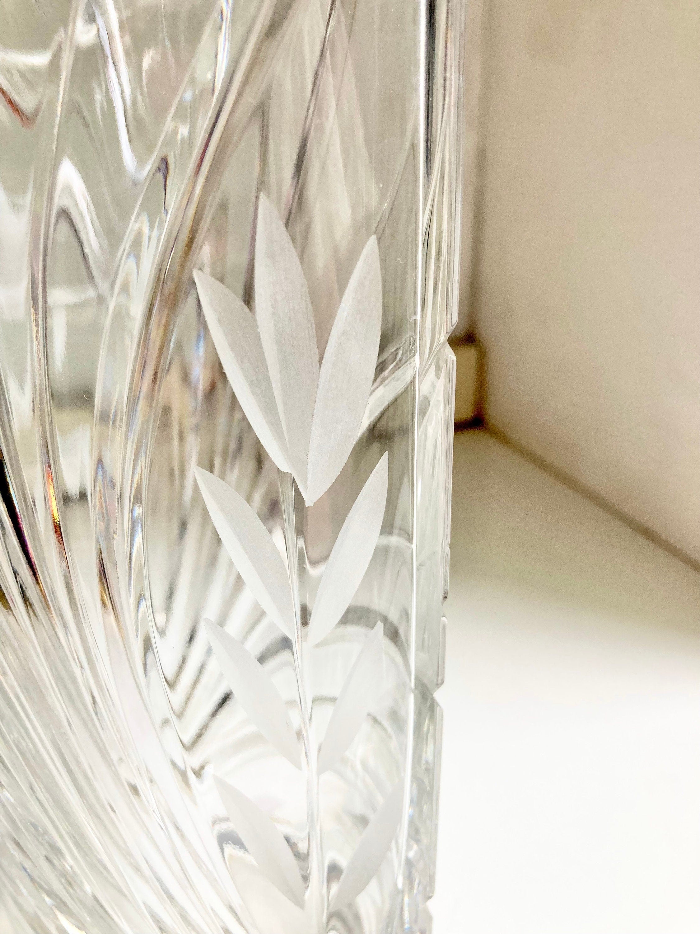 Vintage European Cut Crystal Vases: Geometric Frosted Glass Accents