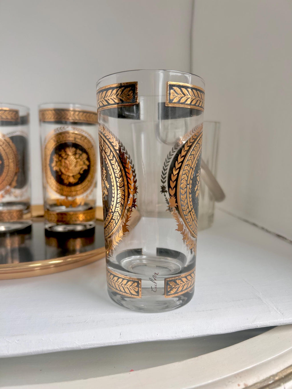 Vintage Culver Highball Glass: Gold & Black Pineapple Design