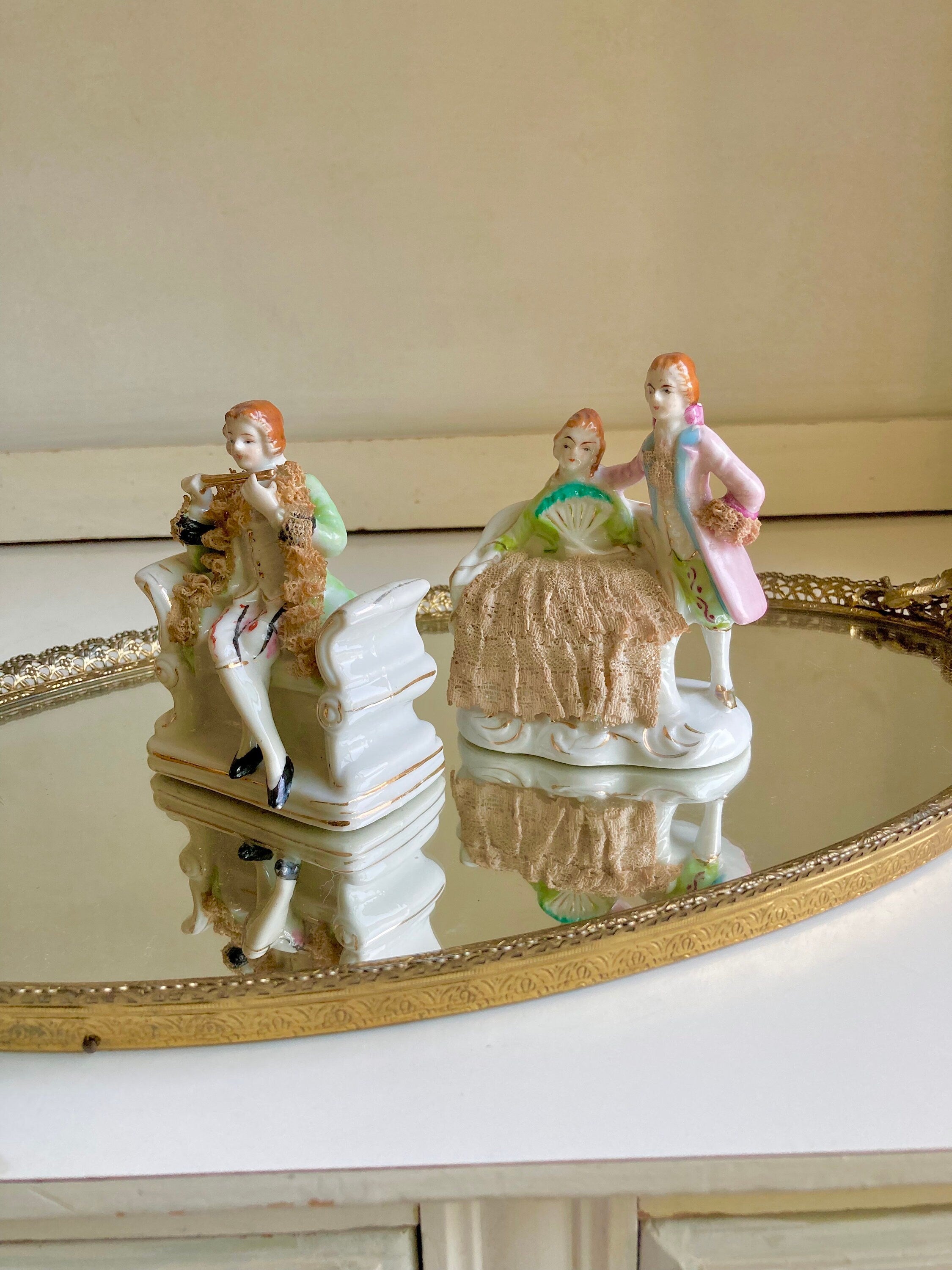Vintage Victorian Dresden Lace Style Porcelain Figurines Royal Japan: Choose from 2
