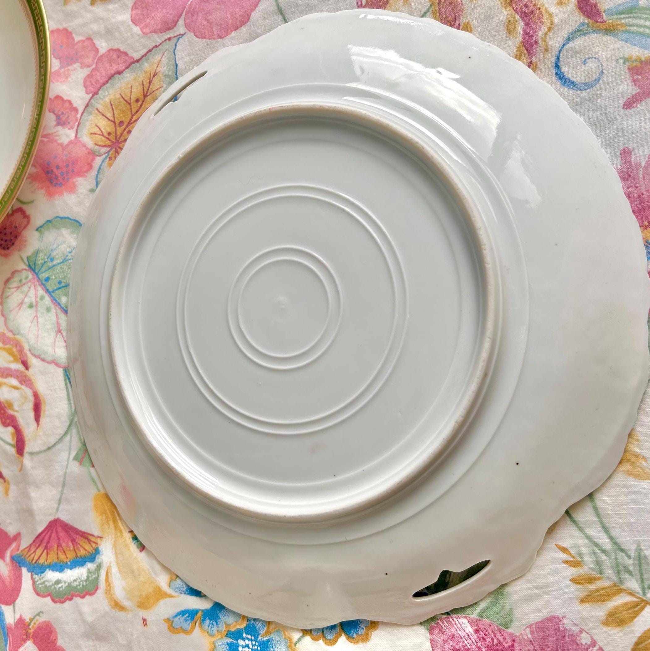 Vintage Porcelain Platter: Gold Foliage, Roses & Grapes, Beaded Handles