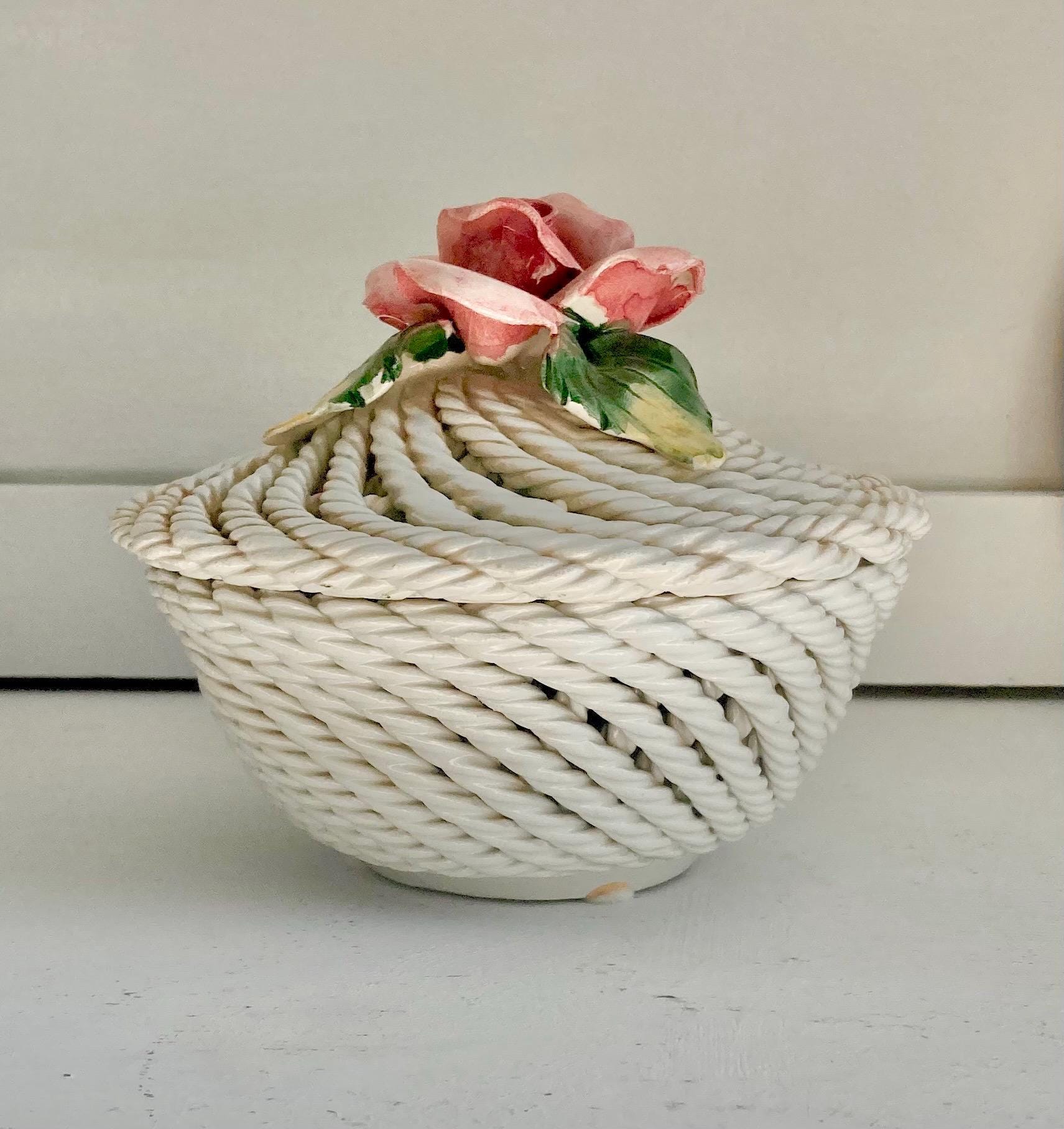 Vintage Capodimonte Ceramic Lidded Bowl: Italian Floral Rose Decor