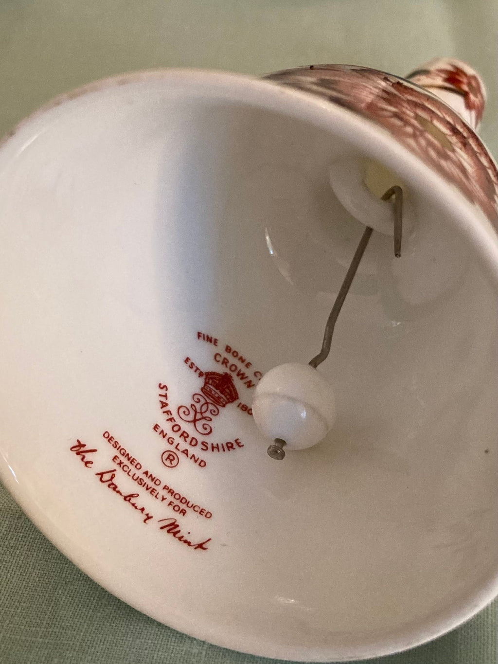 Vintage Bone China Bell - Auburn Chrysanthemum on White - Crown for Danbury Mint