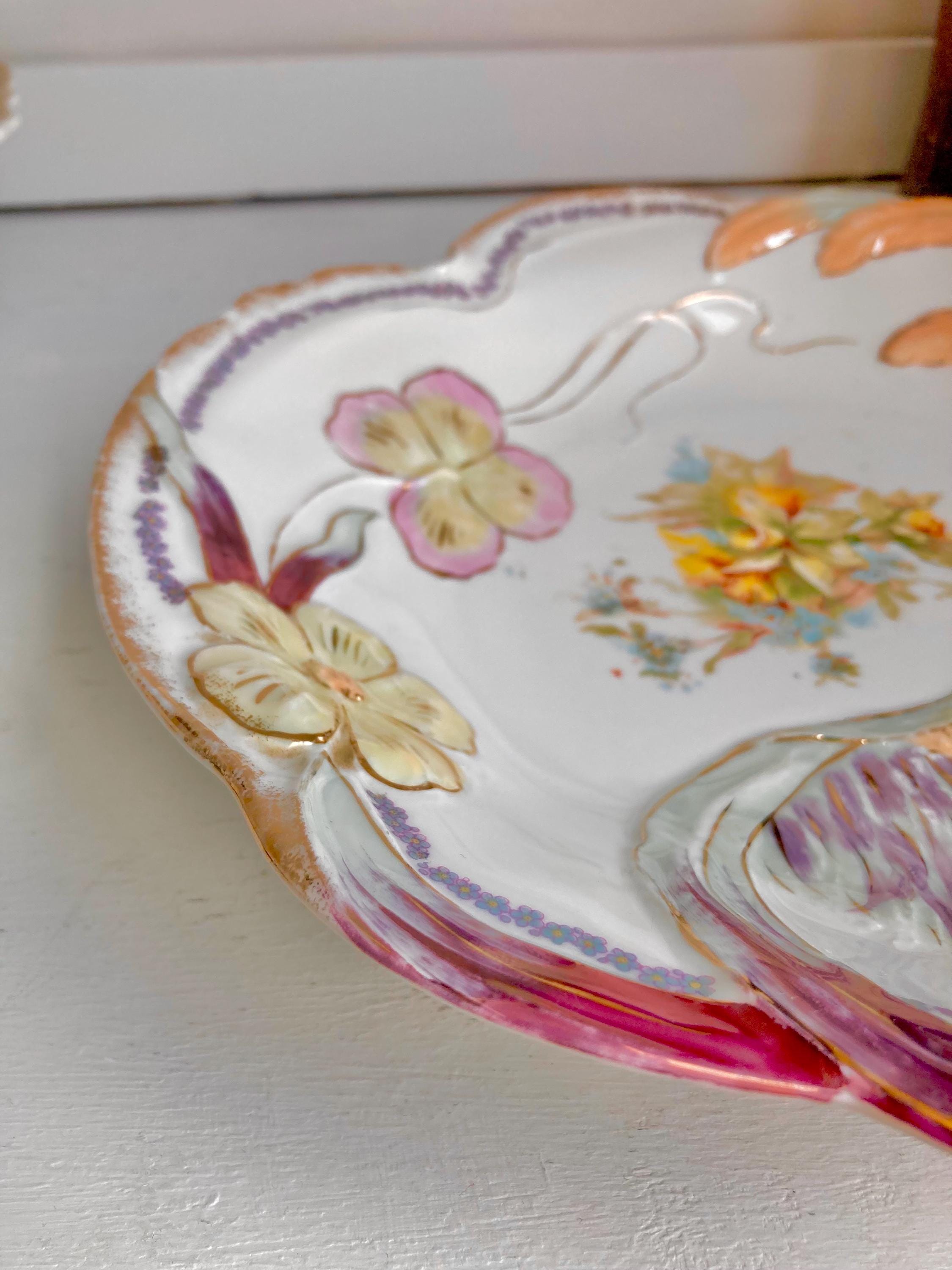 Vintage Bavarian Porcelain Bowl: Hand-Painted Bird & Floral Luster Dish