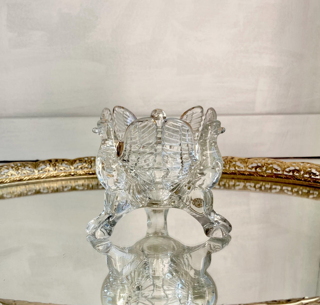 Vintage Jeanette Glass Three Eagles Candle Holder with Gold Trim
