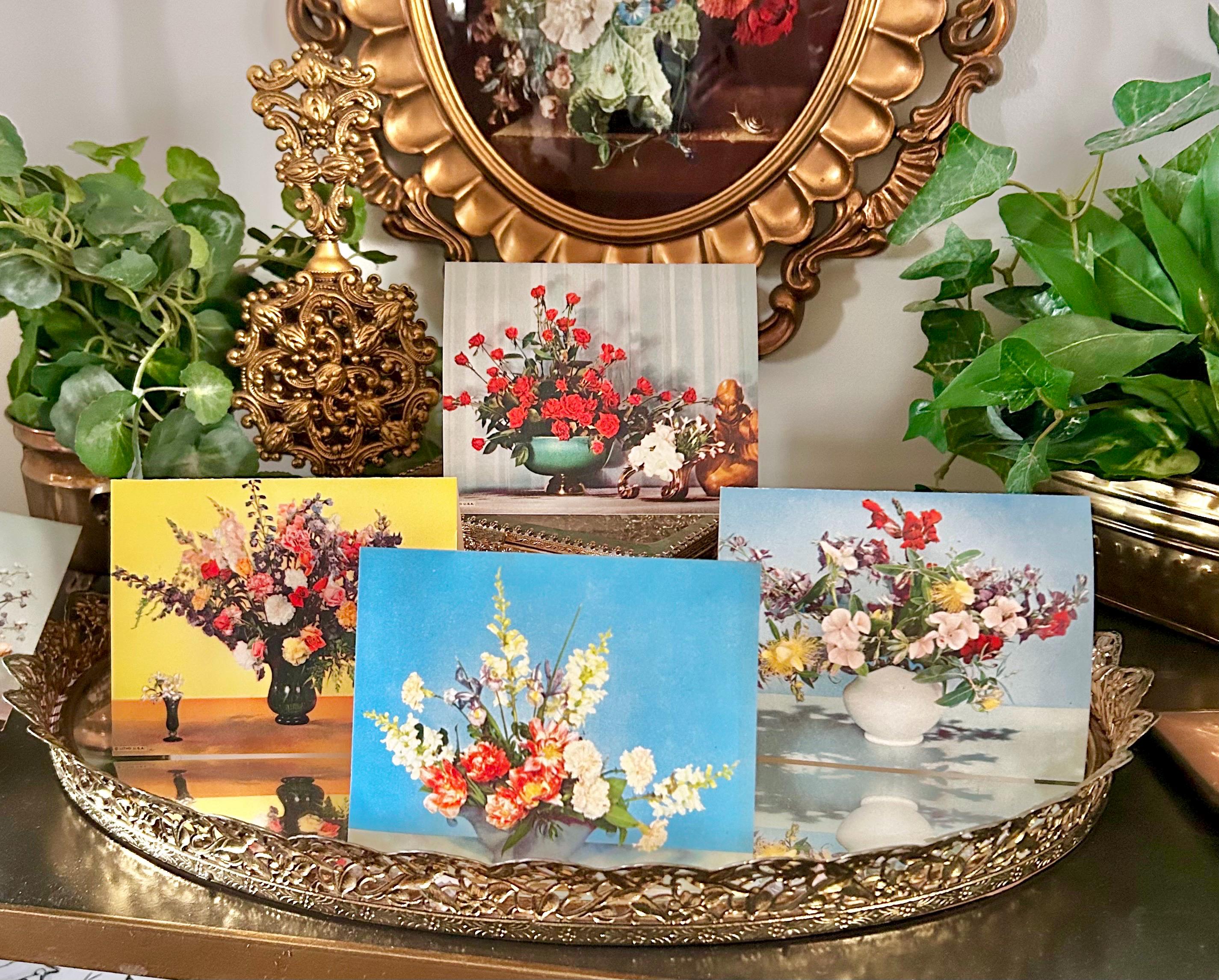 MCM 1950s Floral Blank Notecards, Litho USA, Printed in Milwaukee, Set of Eight