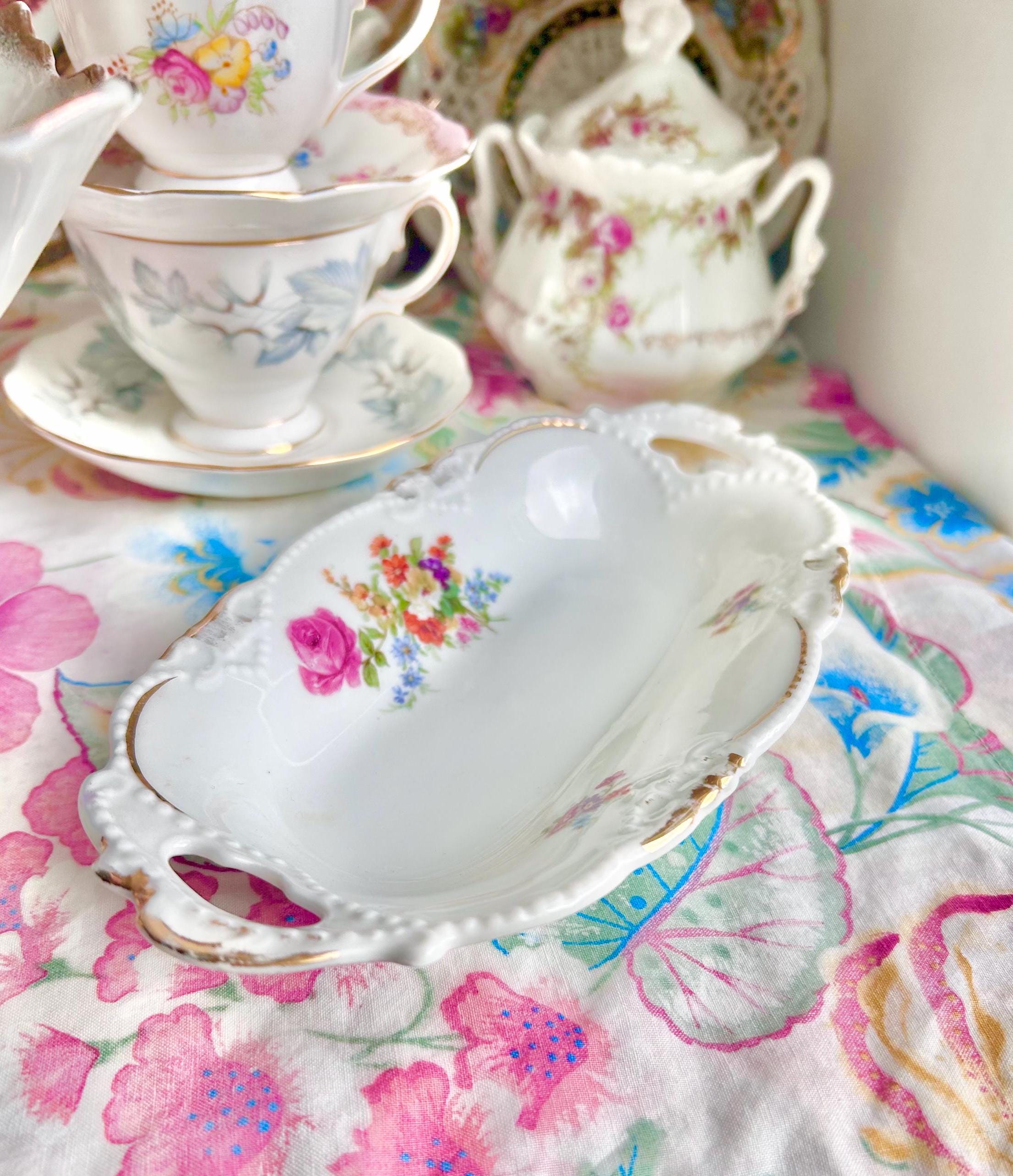 Vintage Floral Porcelain Dish: Germany Gold Trim Small Bowl